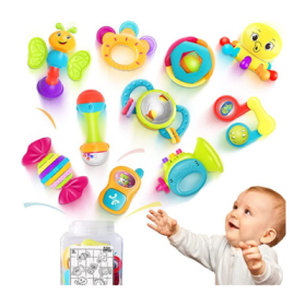 iPlay, iLearn 10pcs Baby Rattles Toys Set, Infant Grab N Shake Rattle